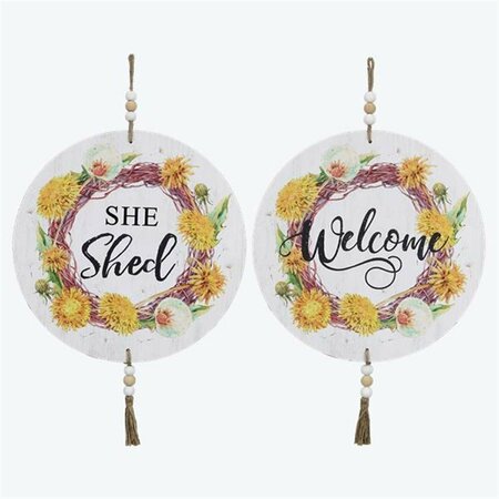 DESIGNS-DONE-RIGHT Wood Round She Shed Wall Sign with Blessing Beads, Assorted Color - 2 Piece DE4267742